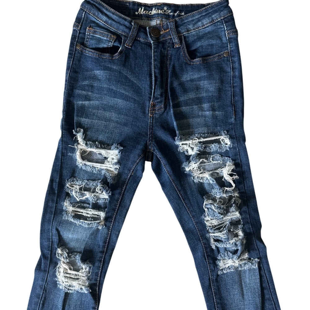 Y2k Skinny Jeans Womens Sz 26 Blue Denim Distressed Ripped Grunge - Picture 3 of 9